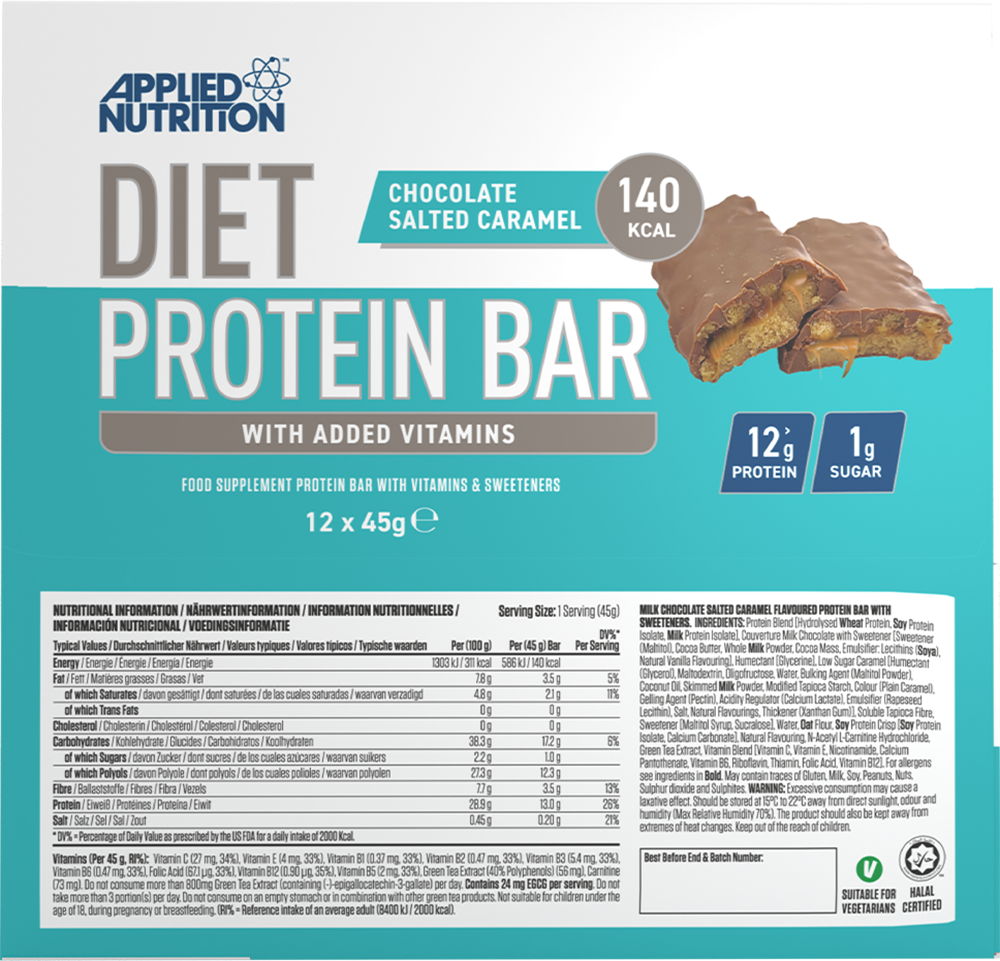 Applied Nutrition Diet Protein Bar Chocolat Caramel salé (12 x 45 g)