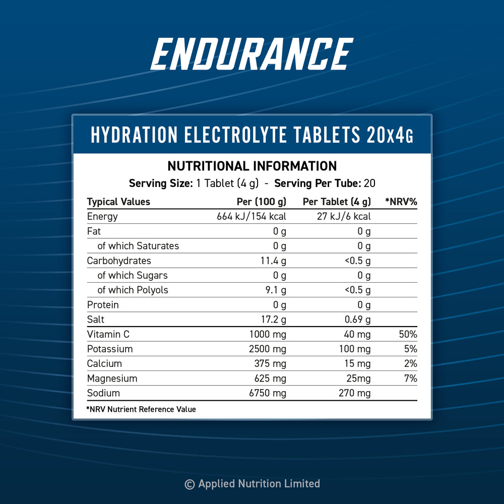 Applied Nutrition Endurance Hydration Electrolyte Tablets Lemon & Lime (6 x 20 comprimés)