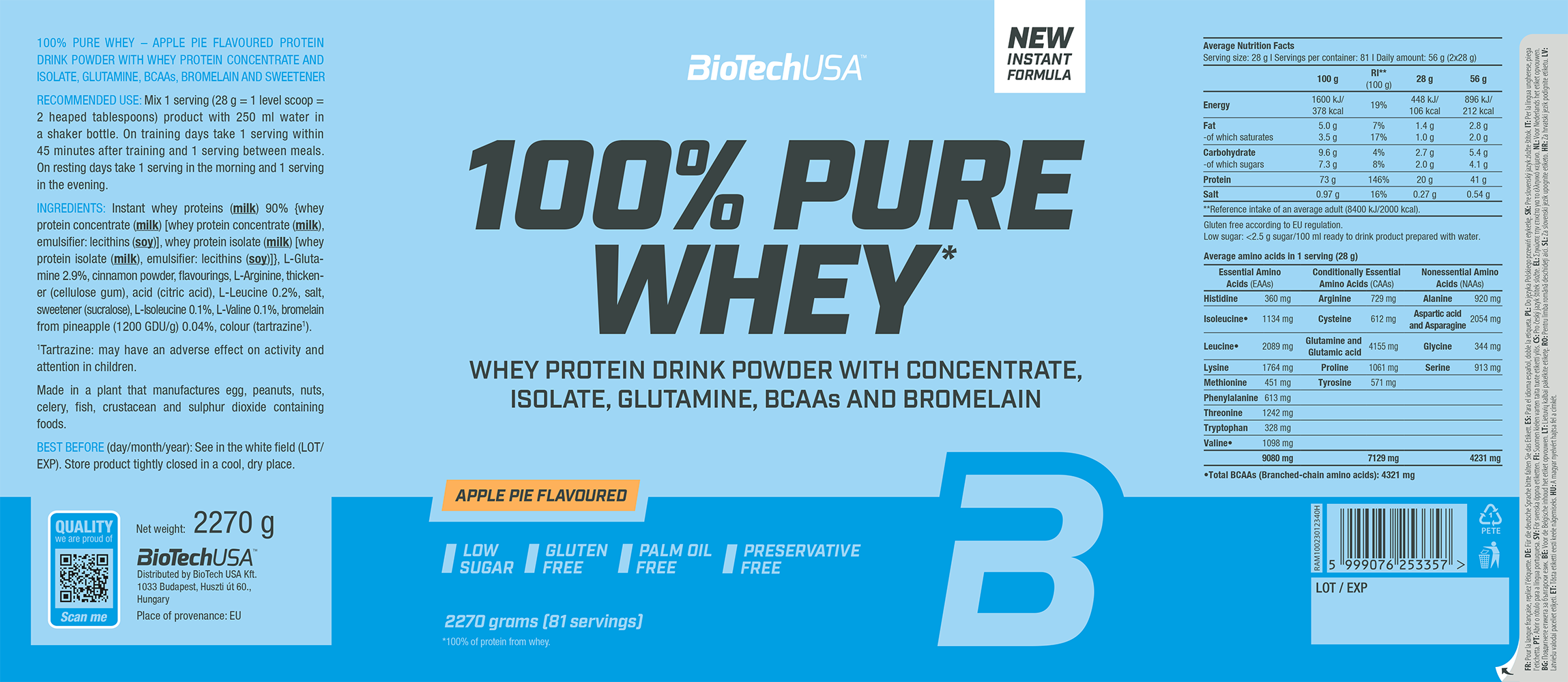 BioTechUSA 100% Pure Whey Apple Pie (2270 g)