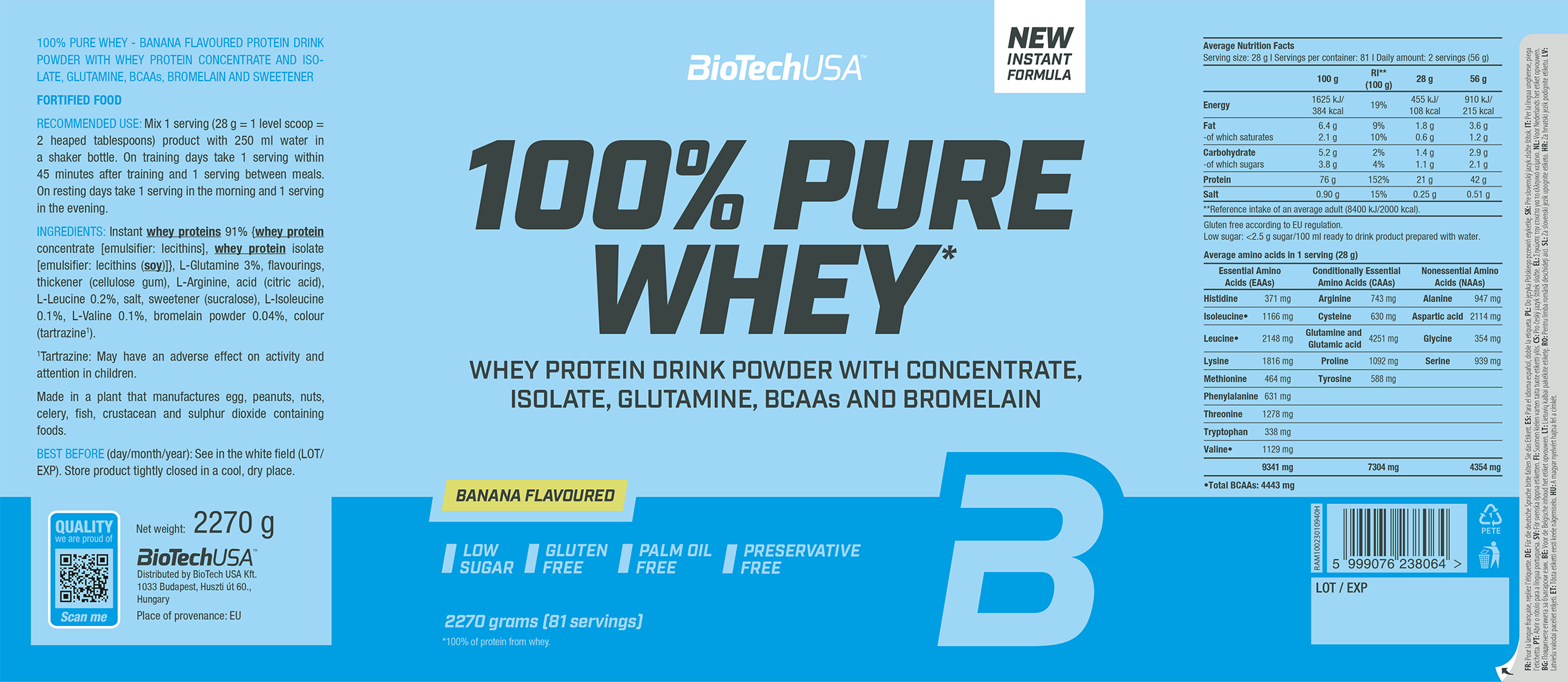 BioTechUSA 100% Pure Whey Banane (2270 g)