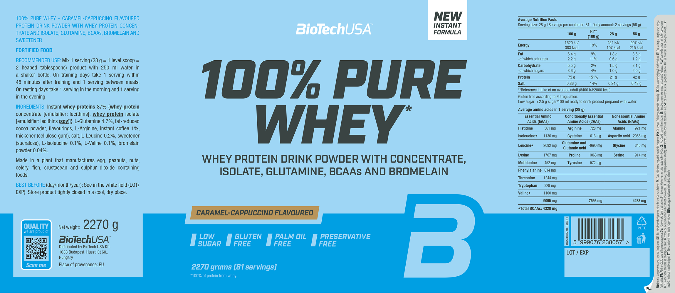BioTechUSA 100% Pure Whey Caramel-Capuccino (2270 g)