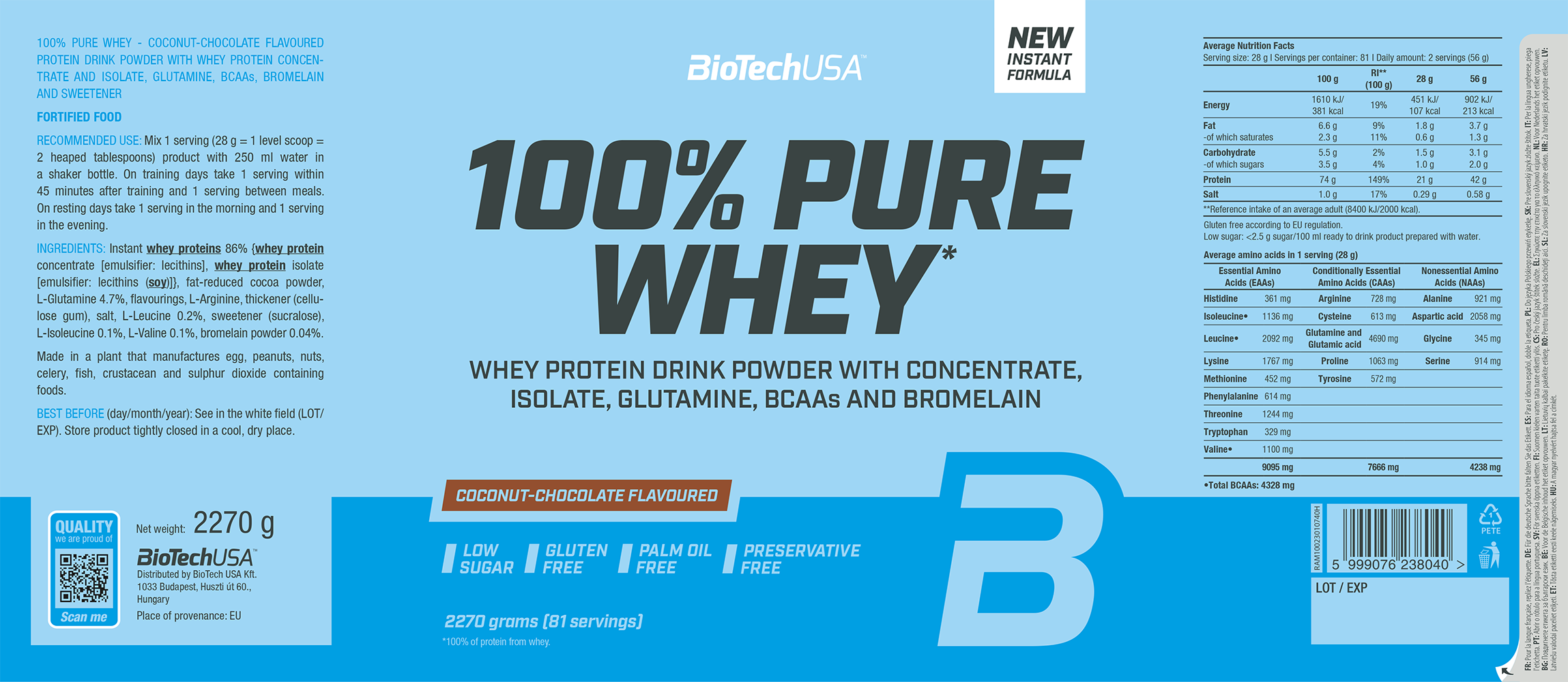 BioTechUSA 100% Pure Whey Chocolat-Noix de coco (2270 g)