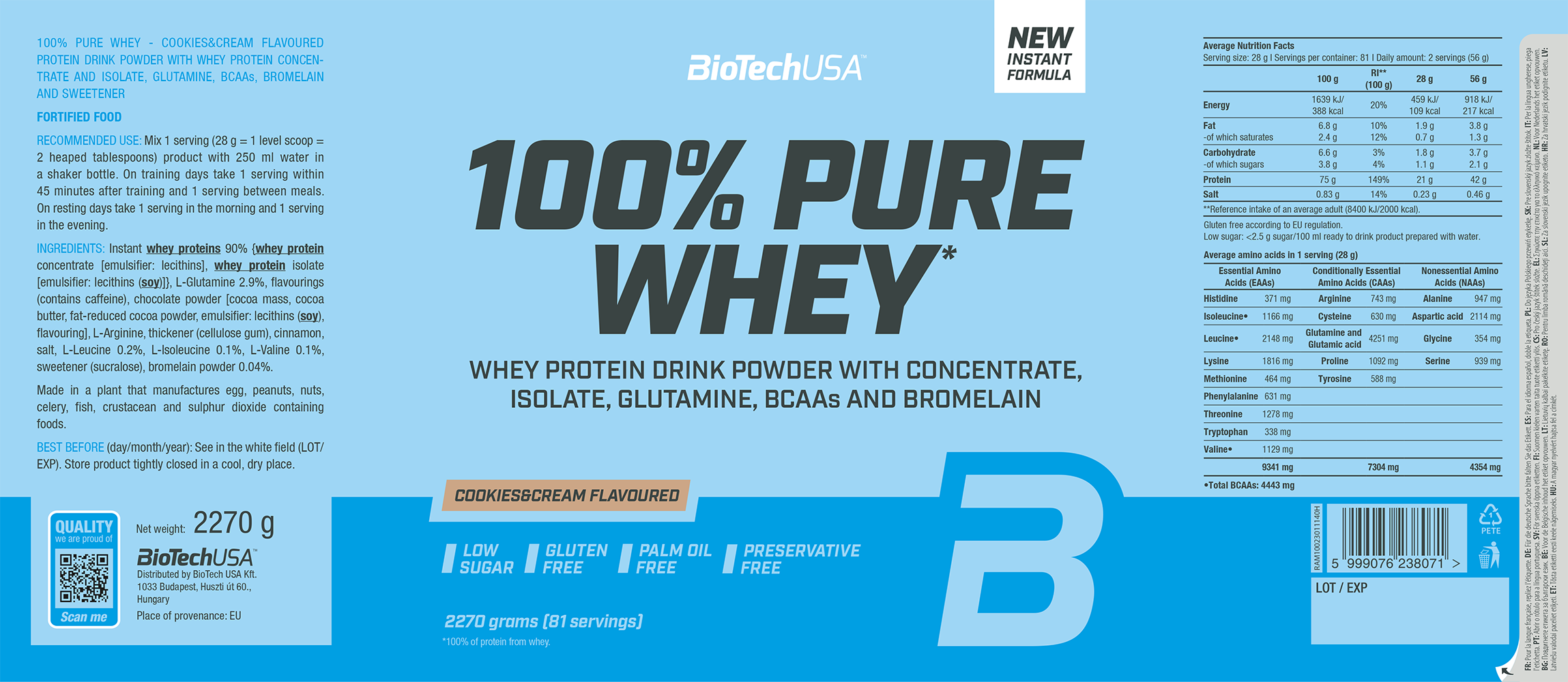 BioTechUSA 100% Pure Whey Cookies & Cream (2270 g)