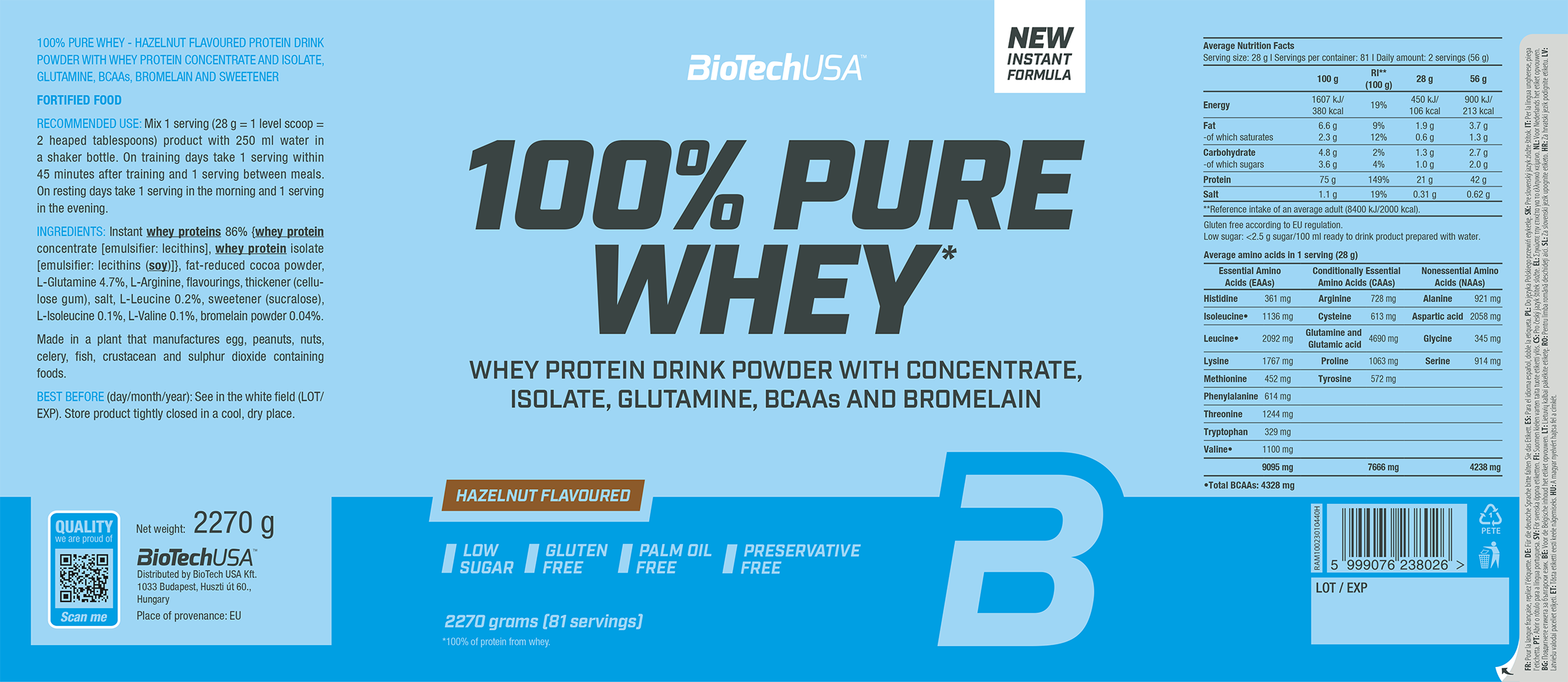 BioTechUSA 100% Pure Whey Noisette (2270 g)