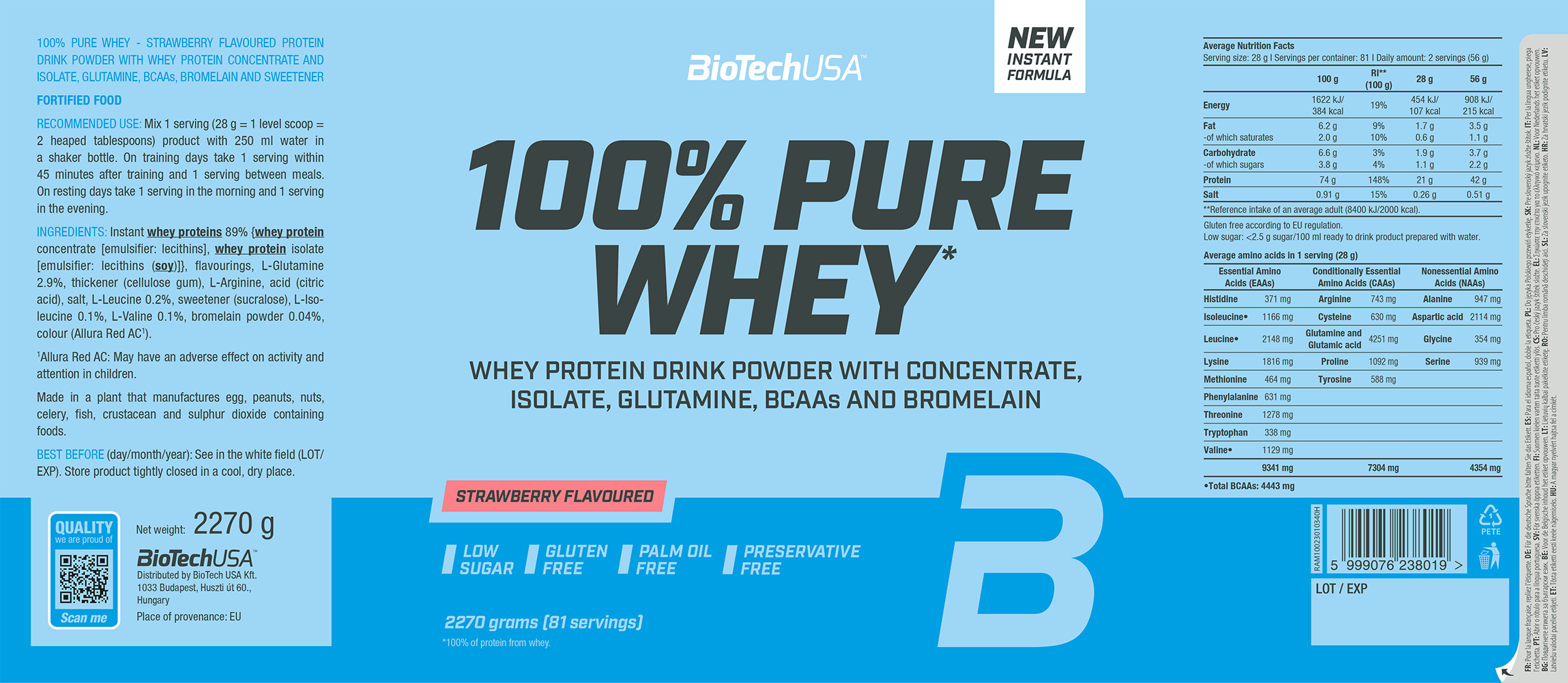 BioTechUSA 100% Pure Whey Fraise (2270 g)