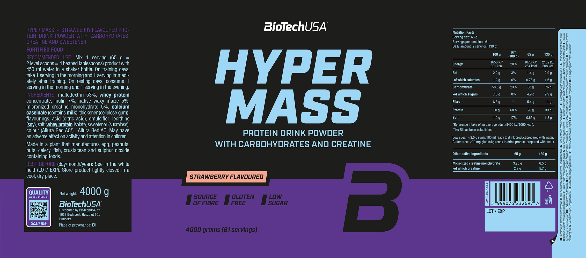 BioTechUSA Hyper Mass Fraise (4000 g)