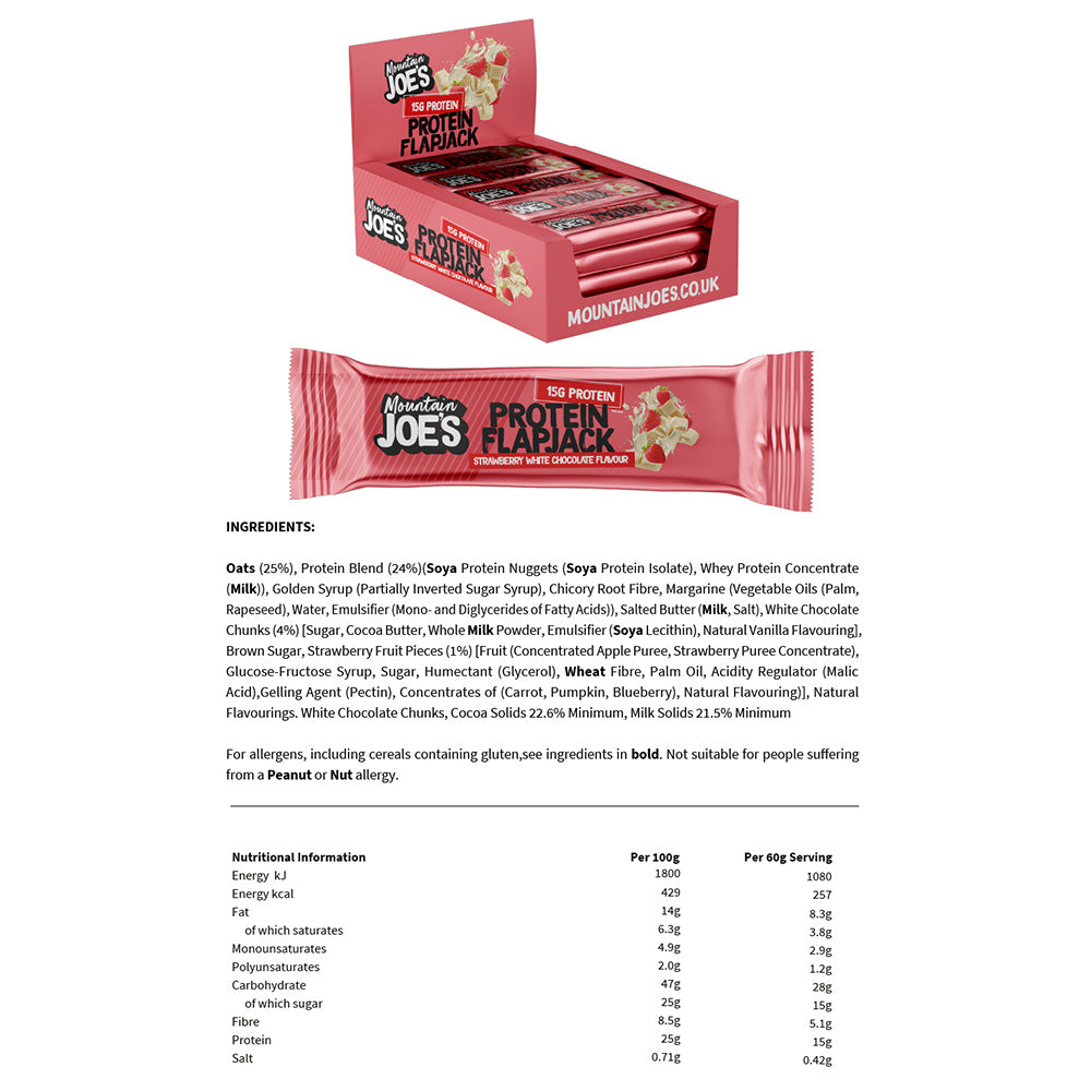 Mountain Joe's Protein Flapjacks Fraise & Chocolat blanc (16 x 60 g)
