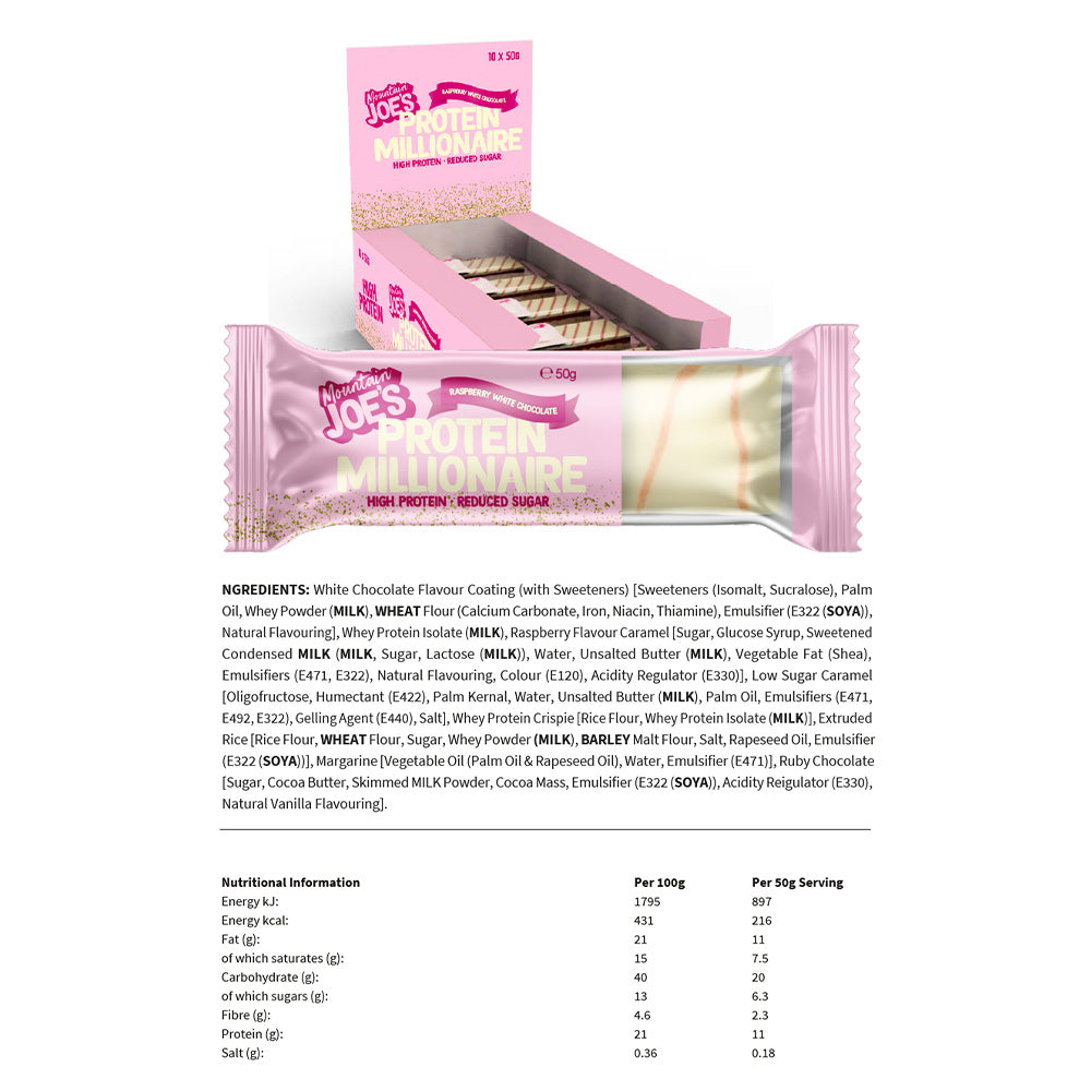 Mountain Joe's Protein Millionaire Framboise Chocolat blanc (10 x 50 g)