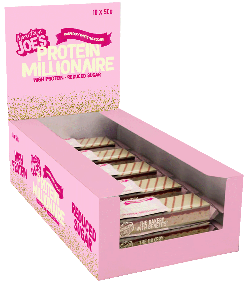 Mountain Joe's Protein Millionaire Framboise Chocolat blanc (10 x 50 g)