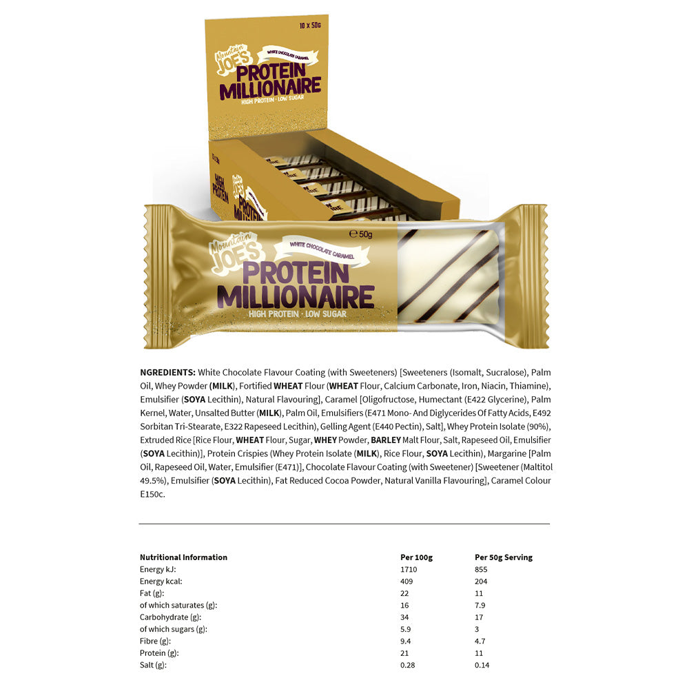 Mountain Joe's Protein Millionaire Chocolat blanc Caramel (10 x 50 g)