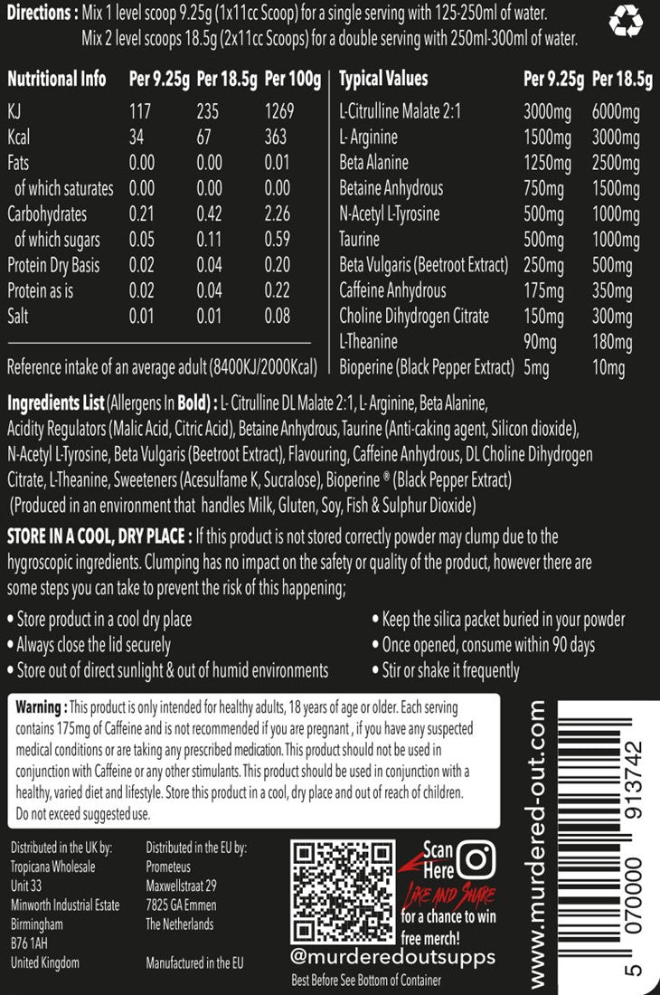Murdered Out Insidious Pre-Workout Sour Scummy Bear (463 g)