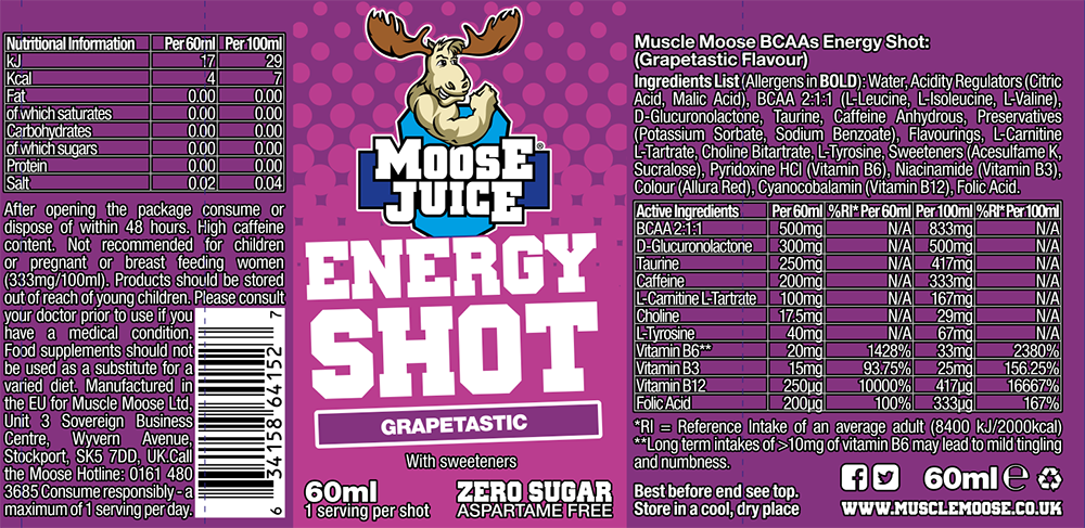 Muscle Moose Energy Shots Grapetastic (12 x 60 ml)