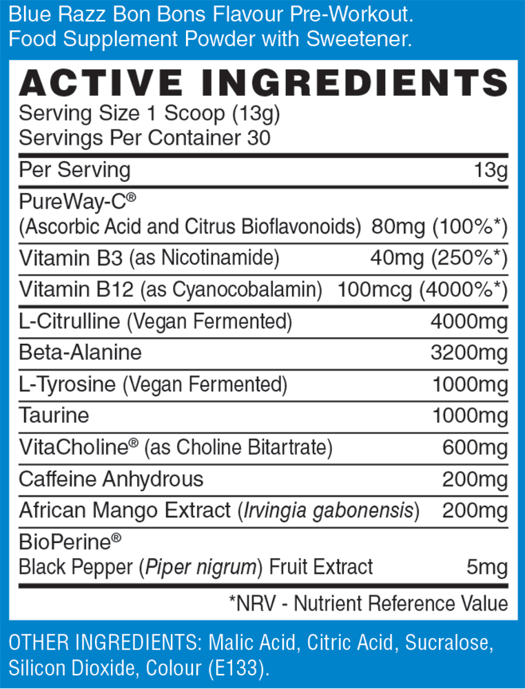 Naughty Boy Energy Pre-Workout Framboise bleue (390 g)