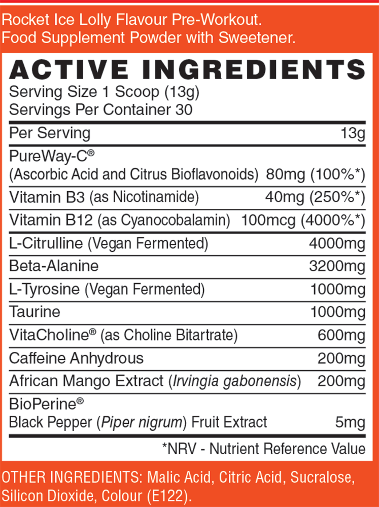 Naughty Boy Energy Pre-Workout Rocket Ice Lolly (390 g)