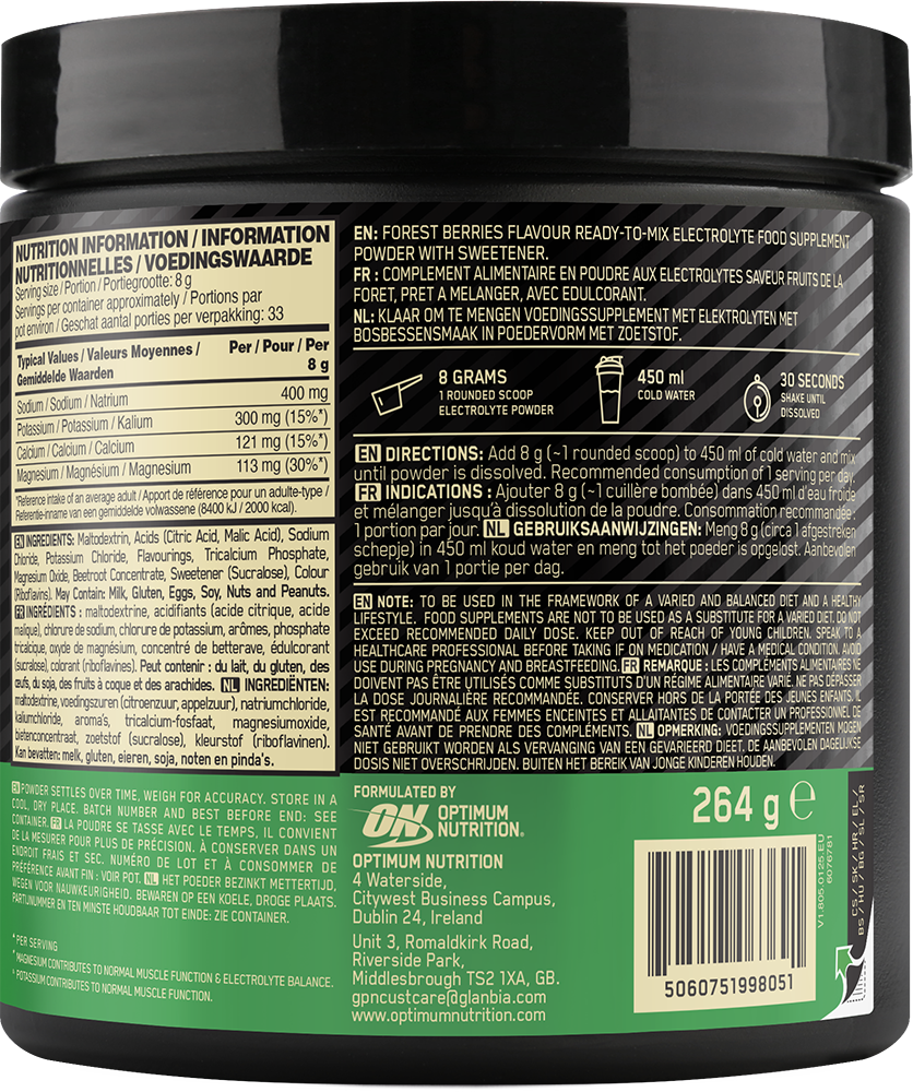 Optimum Nutrition Electrolyte Powder Fruits des bois (264 g)