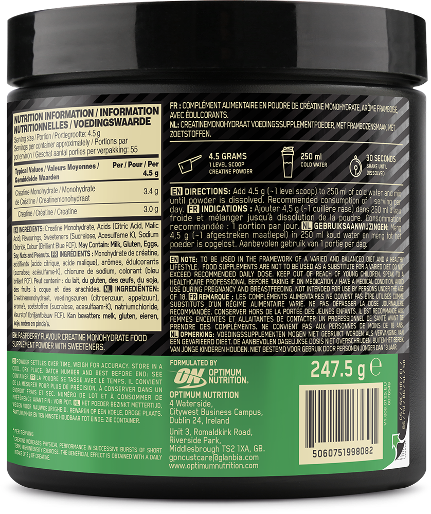 Optimum Nutrition Micronised Creatine Powder Framboise bleue (247,5 g)