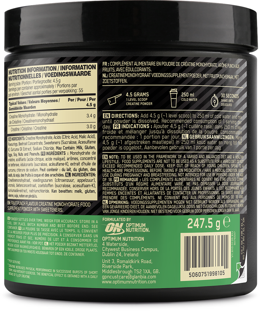 Optimum Nutrition Micronised Creatine Powder Fruit Punch (247,5 g)