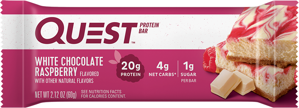Quest Bar Chocolat blanc Framboise (12 x 60 g)