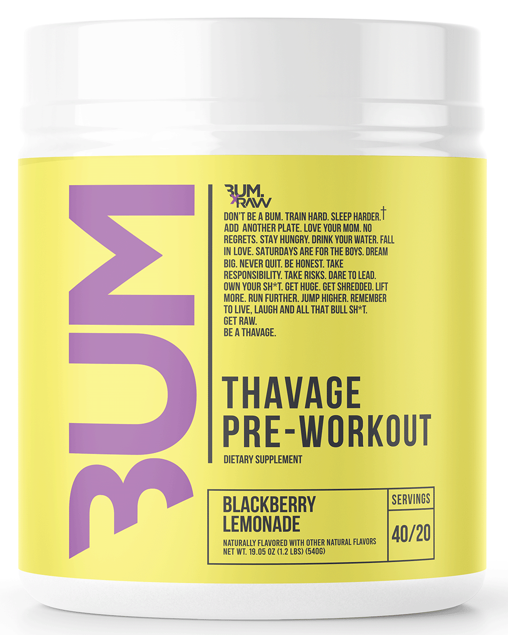 RAW CBUM Thavage Pre-workout Limonade à la mûre (520 g)