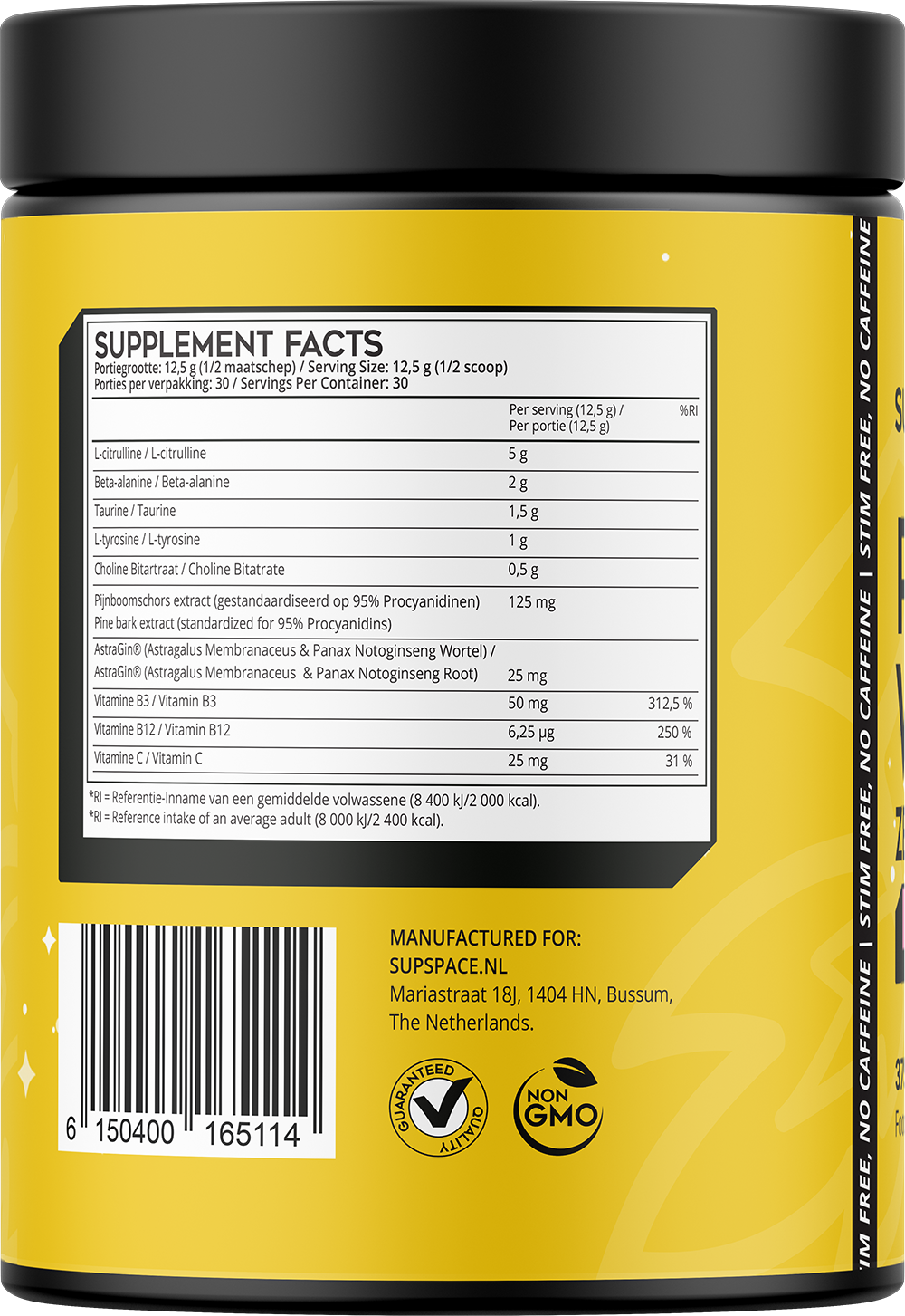 Supspace Pre-workout Zero Stim Pastèque (375 g)