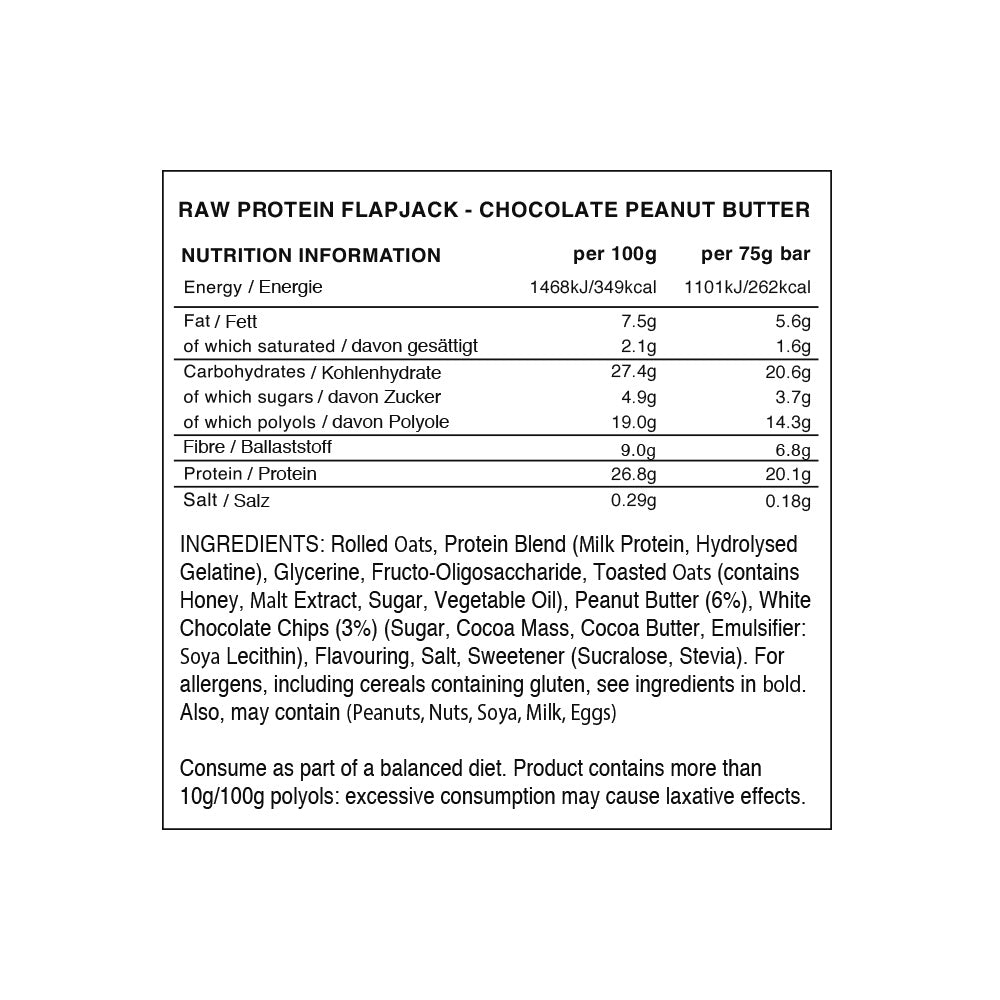 Warrior Raw Protein Flapjack Choco Beurre de cacahuètes (12 x 75 g)