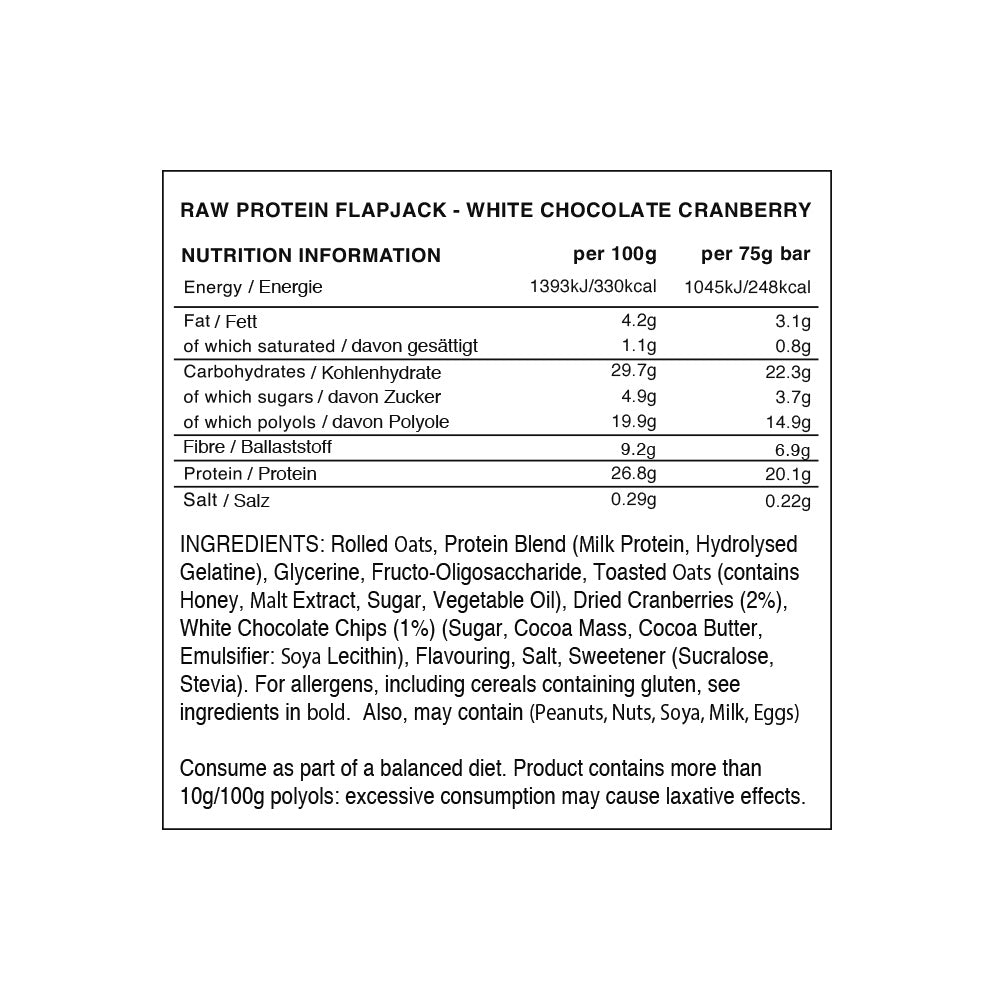 Warrior Raw Protein Flapjack Chocolat blanc Cranberry (12 x 75 g)