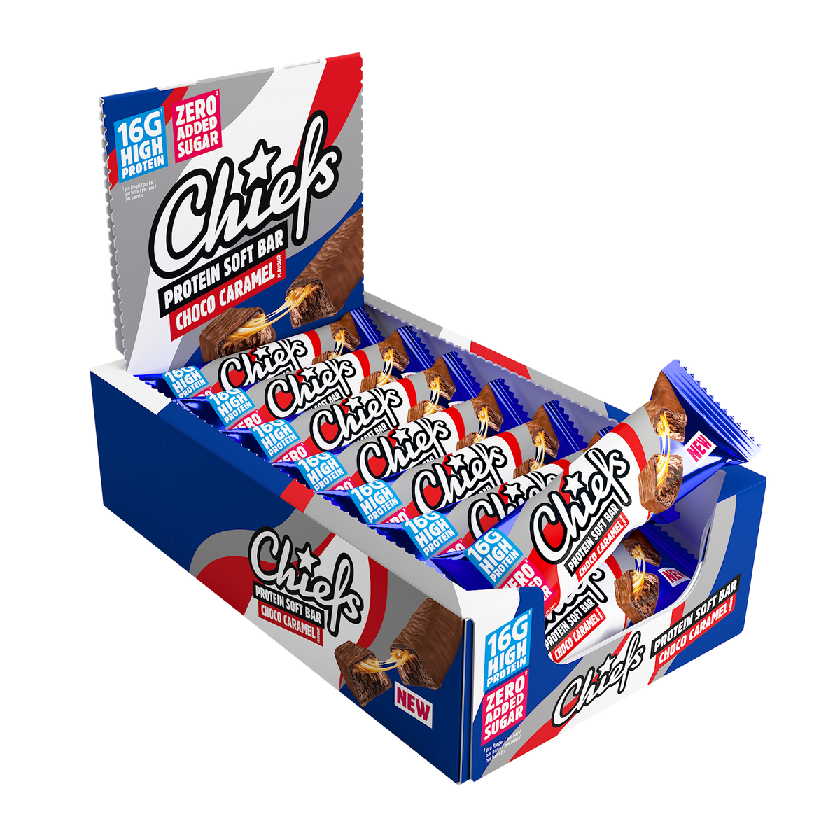 Chiefs Protein Soft Bar Chocolat Caramel – boîte de 15 barres