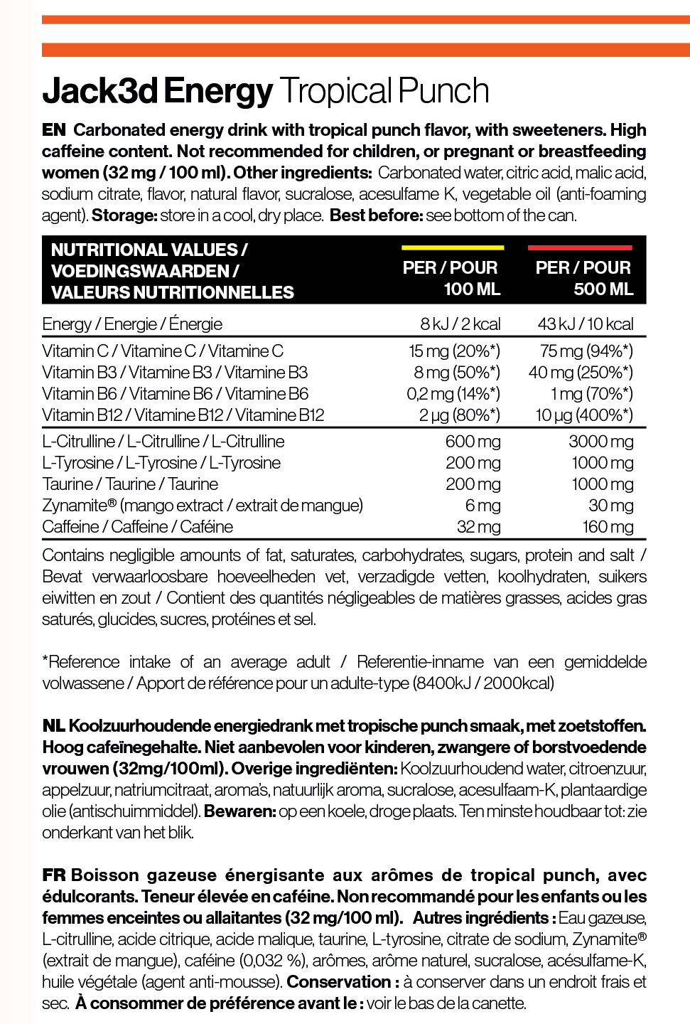 Jack3d Energy Tropical Punch (12 x 500 ml)