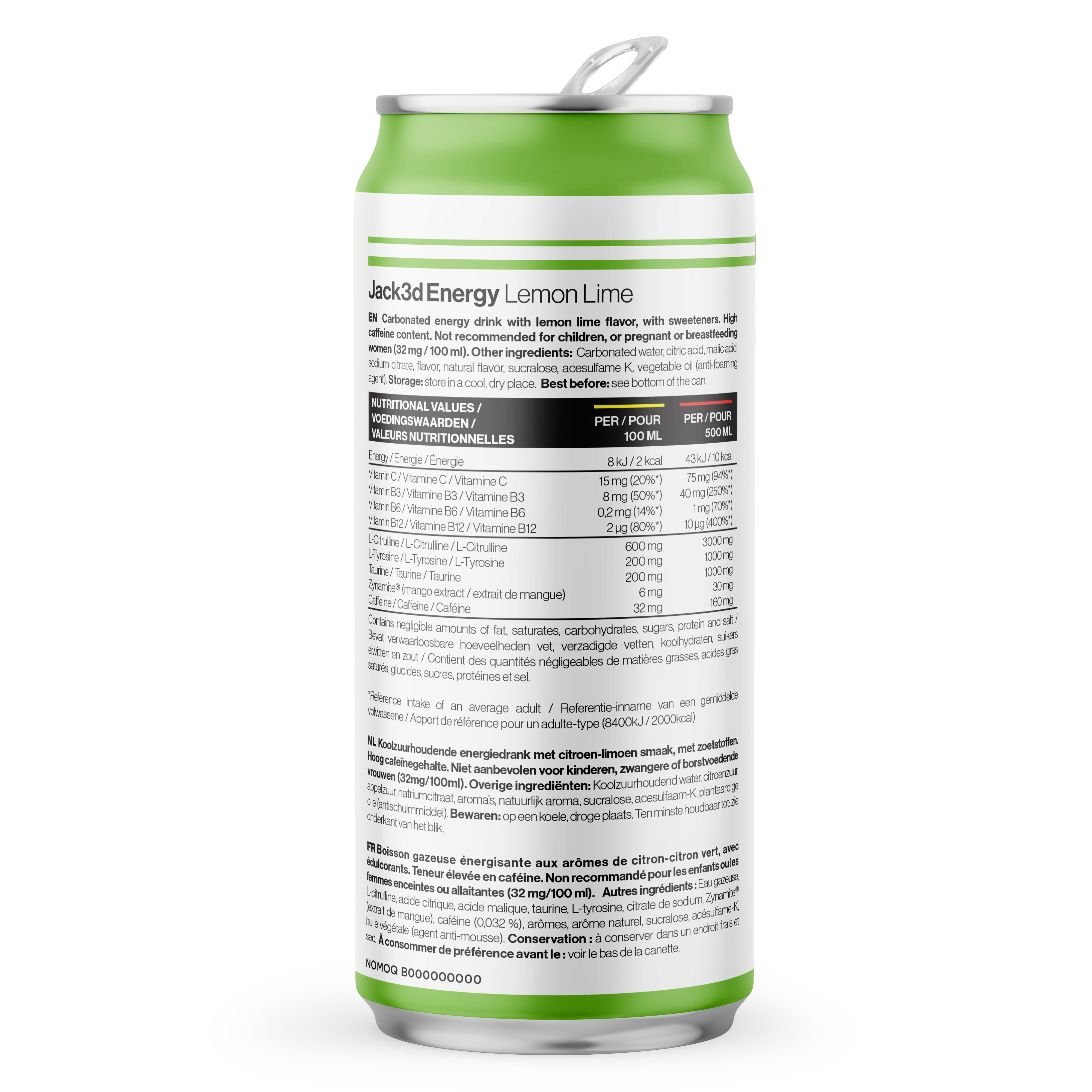 Jack3d Energy Citron Citron Vert (12 x 500 ml)