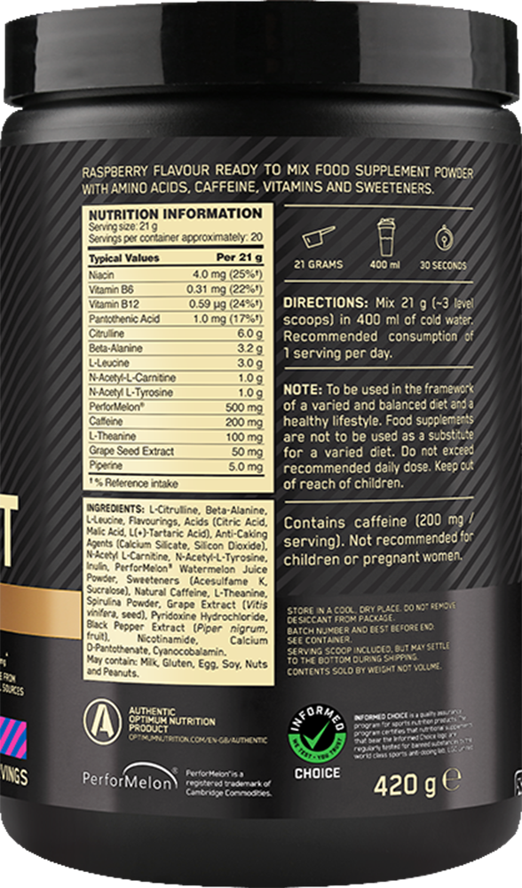 Optimum Nutrition Gold Standard Pre-workout Advanced Framboise bleue (420 g)