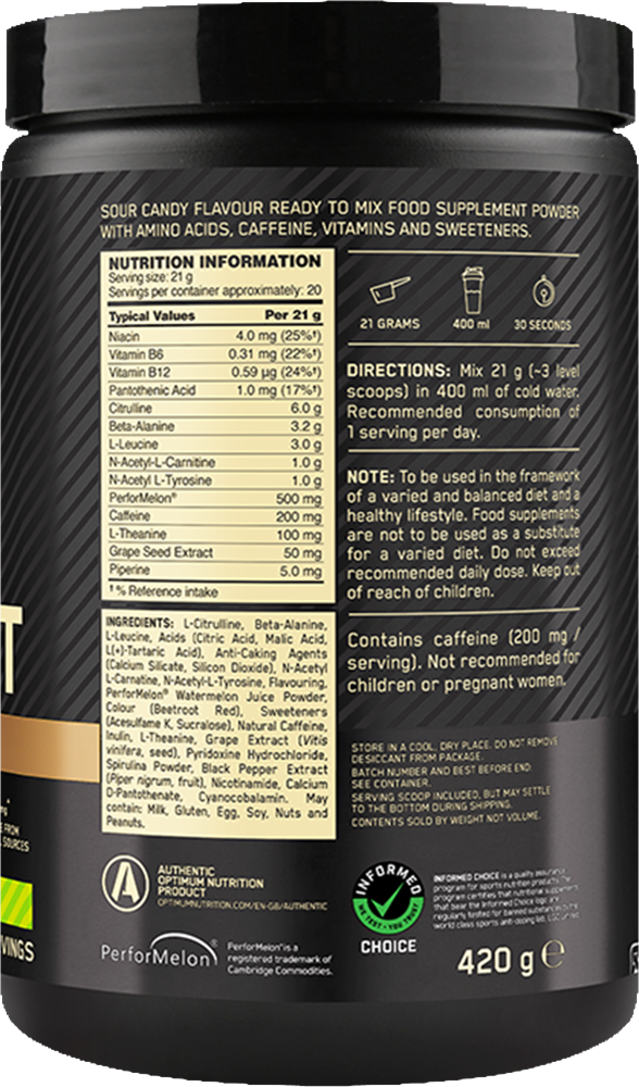 Optimum Nutrition Gold Standard Pre-workout Advanced Sour Gummy (420 g)