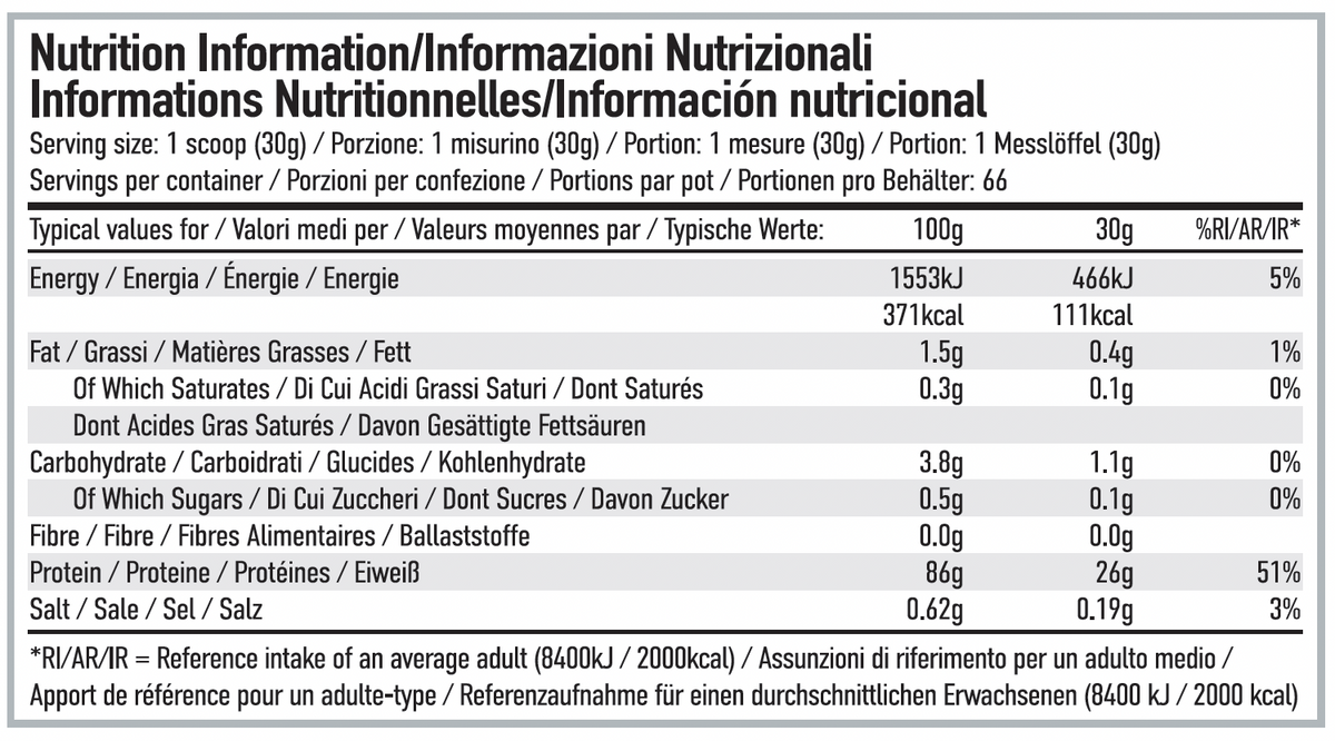 PER4M Isolate Zero Sticky Toffee Pudding (2000 g) - valeurs nutritionnelles