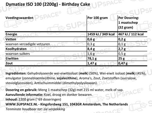 Dymatize Iso 100 Hydrolized Birthday Cake (2200 gr)