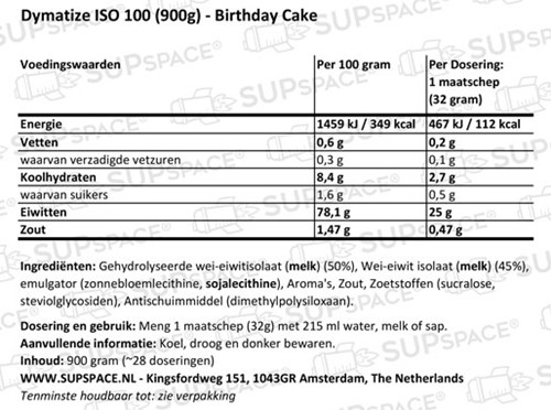 Dymatize Iso 100 Hydrolized Birthday Cake (900 gr)