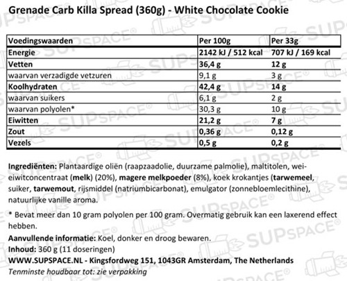 Carb Killa Spread White Chocolate Cookie (360 gr)