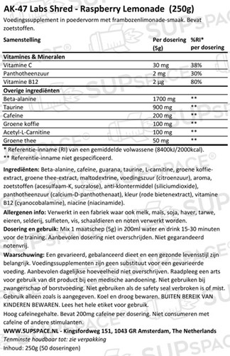 AK47 Shred Fatburner Raspberry Lemonade (250 gr)