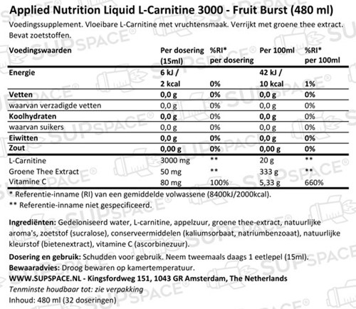 Applied Nutrition Liquid L-Carnitine Fruit Burst (495 ml)