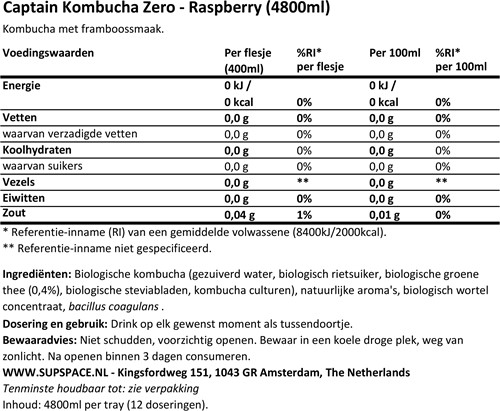 Captain Kombucha Zero Raspberry (12 x 400 ml)