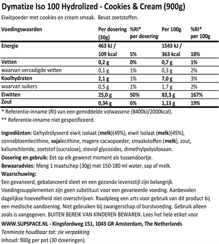 Dymatize Iso 100 Hydrolized Cookies & Cream (900 gr)