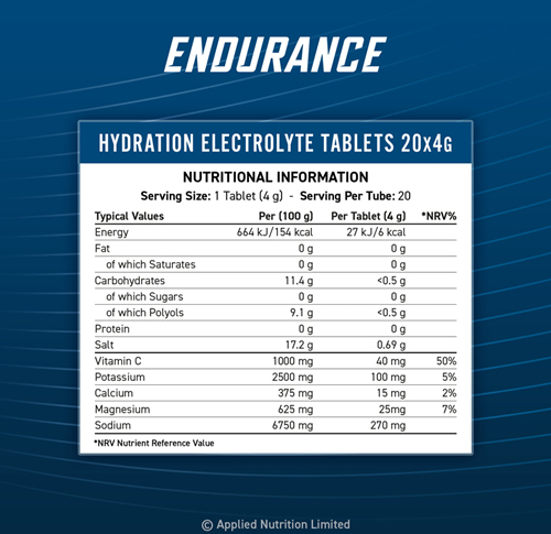 Applied Nutrition Endurance Hydration Electrolyte Tablets Orange (6 x 20 comprimés)-3