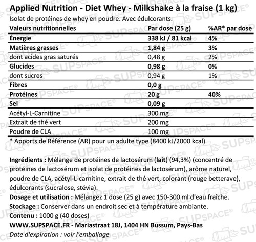 Applied Nutrition Diet Whey Milkshake à la fraise (1000 g)-1