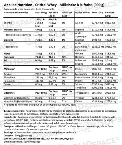 Critical Whey Milkshake à la fraise (900 g)-1