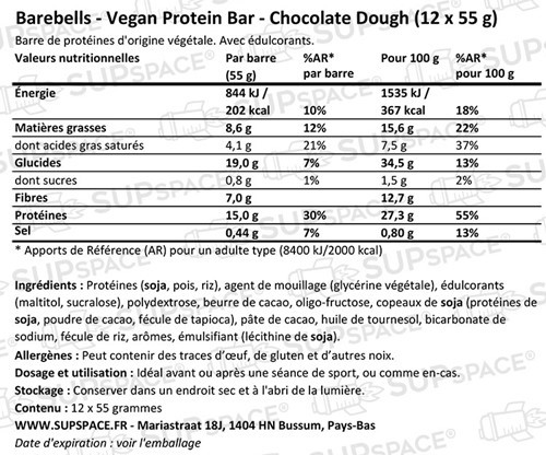 Barebells Vegan Protein Bar Chocolate Dough (12 x 55 g)-1