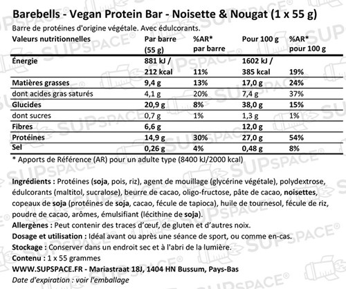 Barebells Vegan Protein Bar Noisette Nougat (1 x 55 g)-1