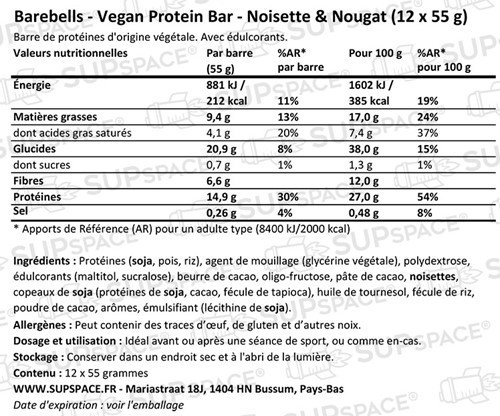 Barebells Vegan Protein Bar Noisette Nougat (12 x 55 g)-1