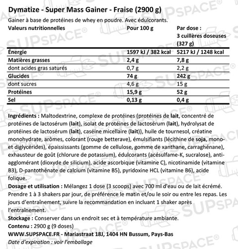 Super Mass Gainer Fraise (2900 g)-1