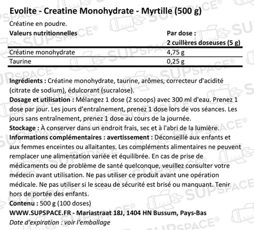 Evolite Creatine Monohydrate Myrtille (500 g)-1