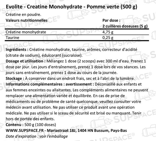 Evolite Creatine Monohydrate Pomme verte (500 g)-1