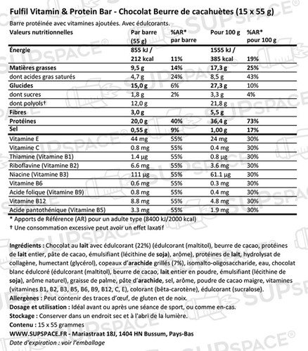 Fulfil Vitamin & Protein Bar Chocolat Beurre de cacahuètes (15 x 55 g)-1