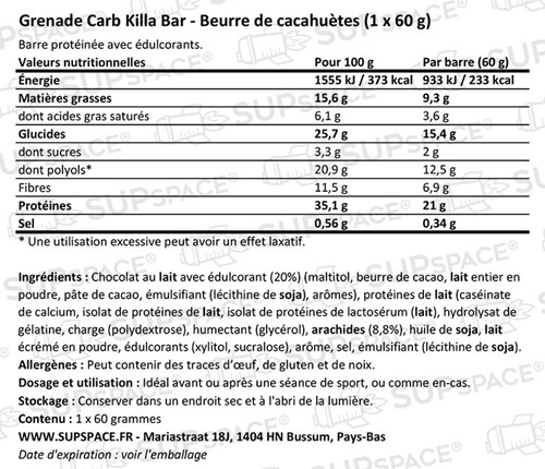 Grenade Carb Killa Protein Bar Beurre de cacahuètes (1 x 60 g)-1